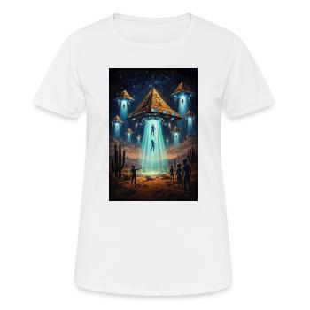 Alien UFO Pyramid Rocket - Frauen T-Shirt atmungsaktiv - Weiß - Vorne - AI Model Female 172 dark (172cm)