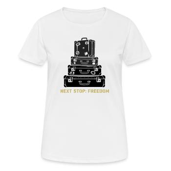 Koffer Stapel Freedom Spruch - Frauen T-Shirt atmungsaktiv - Weiß - Vorne - AI Model Female 172 dark (172cm)