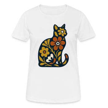 Blütenkatze Folk-Art Muster - Frauen T-Shirt atmungsaktiv - Weiß - Vorne - AI Model Female 172 dark (172cm)