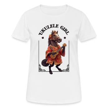 Ukulele girl horse - Frauen T-Shirt atmungsaktiv - Weiß - Vorne - AI Model Female 172 dark (172cm)