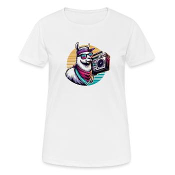 Llama avec boombox dans une ambiance rétro - T-shirt respirant Femme - blanc - Devant - AI Model Female 172 dark (172cm)