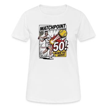 Matchpoint 50 – Chemise d’anniversaire élégante de tennis - T-shirt respirant Femme - blanc - Devant - AI Model Female 172 dark (172cm)
