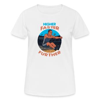 Saut en longueur : Plus haut, plus vite, plus loin - T-shirt respirant Femme - blanc - Devant - AI Model Female 172 dark (172cm)