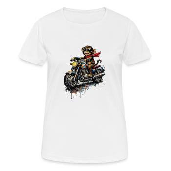 Affe auf Motorrad Farbenexplosion - Frauen T-Shirt atmungsaktiv - Weiß - Vorne - AI Model Female 172 dark (172cm)