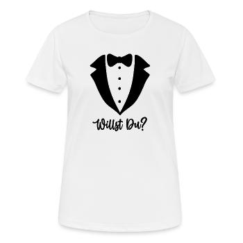 WILLST DU Antrag Hochzeitsantrag Verlobung Heirat - Frauen T-Shirt atmungsaktiv - Weiß - Vorne - AI Model Female 172 dark (172cm)