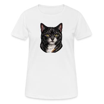 Katzenporträt Goldaugen - Frauen T-Shirt atmungsaktiv - Weiß - Vorne - AI Model Female 172 dark (172cm)