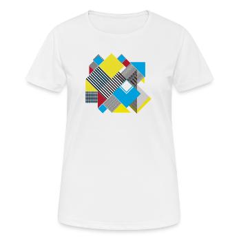 Geometrische Farbquadrat-Komposition - Frauen T-Shirt atmungsaktiv - Weiß - Vorne - AI Model Female 172 dark (172cm)
