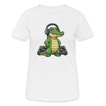 Kroko DJ mit Kopfhörern - Frauen T-Shirt atmungsaktiv - Weiß - Vorne - AI Model Female 172 dark (172cm)