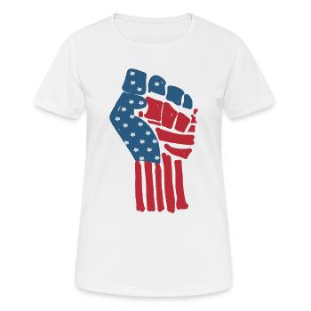 Drapeau USA sur un poing serré levé - T-shirt respirant Femme - blanc - Devant - AI Model Female 172 dark (172cm)