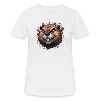 Cheerful Beaver with Wooden Accents - Women's Breathable T-Shirt - white - Front - AI Model Female 172 dark (172cm)