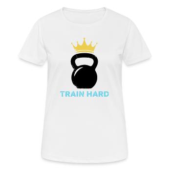Kugelhantel Krone Train Hard - Frauen T-Shirt atmungsaktiv - Weiß - Vorne - AI Model Female 172 dark (172cm)