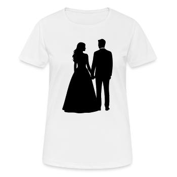 Silhouette des Hochzeitspaares – Schwarz-Weiß-Design - Frauen T-Shirt atmungsaktiv - Weiß - Vorne - AI Model Female 172 dark (172cm)