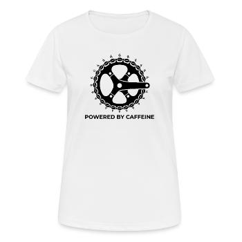 "Powered by Caffeine" Fahrradkurbel mit Kaffeebohne - Frauen T-Shirt atmungsaktiv - Weiß - Vorne - AI Model Female 172 dark (172cm)