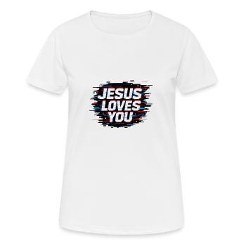 Jesus liebt dich Glitch - Frauen T-Shirt atmungsaktiv - Weiß - Vorne - AI Model Female 172 dark (172cm)