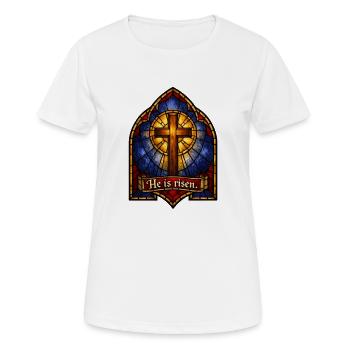 He is risen Auferstehung Jesus Glasfenster - Frauen T-Shirt atmungsaktiv - Weiß - Vorne - AI Model Female 172 dark (172cm)