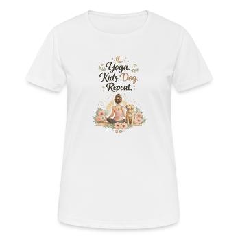 Yoga Kinder Hund Repeat lustig Mama Mutter  - Frauen T-Shirt atmungsaktiv - Weiß - Vorne - AI Model Female 172 dark (172cm)
