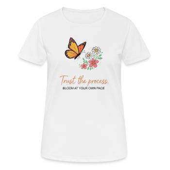 Schmetterlingsblüte: Vertrauen Sie dem Prozess - Frauen T-Shirt atmungsaktiv - Weiß - Vorne - AI Model Female 172 dark (172cm)