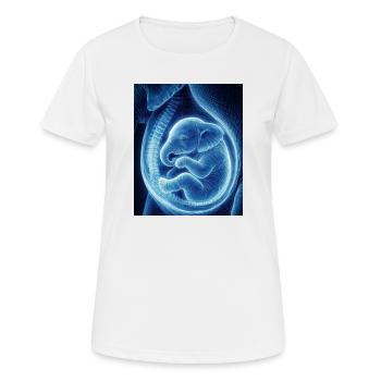 Bébé ultrasonique bleu dans le ventre - T-shirt respirant Femme - blanc - Devant - AI Model Female 172 dark (172cm)