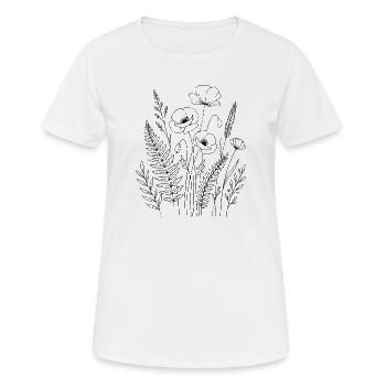 Wildblumen-Design mit minimaler botanischer Linie - Frauen T-Shirt atmungsaktiv - Weiß - Vorne - AI Model Female 172 dark (172cm)