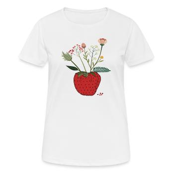 Fraise avec bouquet de fleurs - T-shirt respirant Femme - blanc - Devant - AI Model Female 172 dark (172cm)