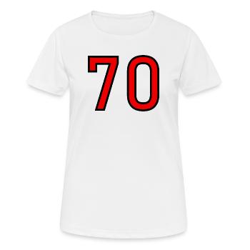 70. 70 ANS. 70e ANNIVERSAIRE. ANNIVERSAIRE 70 ANS. - T-shirt respirant Femme - blanc - Devant - AI Model Female 172 dark (172cm)