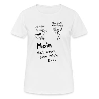 Pommes Deev Möw – Lustiger Plattdeutsch Spruch Möw - Women's Breathable T-Shirt - white - Front - AI Model Female 172 dark (172cm)