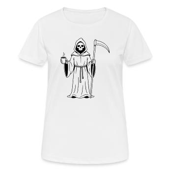 Faucheuse avec une tasse de café - T-shirt respirant Femme - blanc - Devant - AI Model Female 172 dark (172cm)