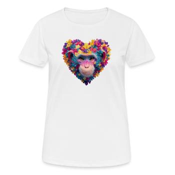 Jeu de couleurs cœur de singe avec guirlande de fleurs - T-shirt respirant Femme - blanc - Devant - AI Model Female 172 dark (172cm)