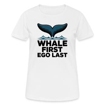 WHALE FIRST • EGO LAST #1 - Frauen T-Shirt atmungsaktiv - Weiß - Vorne - AI Model Female 172 dark (172cm)