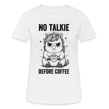 No conversation in front of coffee lover unicorn - Women's Breathable T-Shirt - white - Front - AI Model Female 172 dark (172cm)