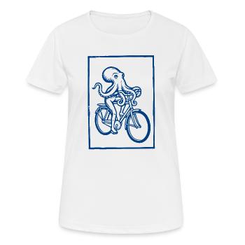 Poulpe sur vélo Linogravure Imprimé Drôle - T-shirt respirant Femme - blanc - Devant - AI Model Female 172 dark (172cm)