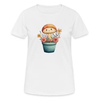 Un champignon joyeux dans un pot de fleurs - T-shirt respirant Femme - blanc - Devant - AI Model Female 172 dark (172cm)