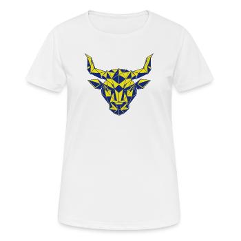 Geometrischer Stierkopf Gelb-Navy  - Frauen T-Shirt atmungsaktiv - Weiß - Vorne - AI Model Female 172 dark (172cm)