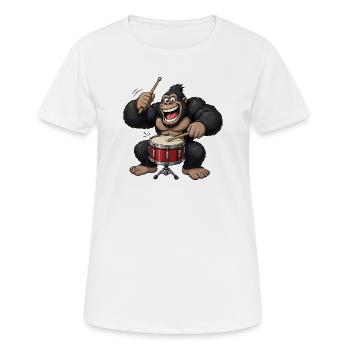Gorilla am Schlagzeug Trommel - Frauen T-Shirt atmungsaktiv - Weiß - Vorne - AI Model Female 172 dark (172cm)
