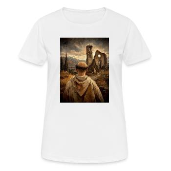Mönch vor Ruinen bei Sonnenuntergang - Frauen T-Shirt atmungsaktiv - Weiß - Vorne - AI Model Female 172 dark (172cm)