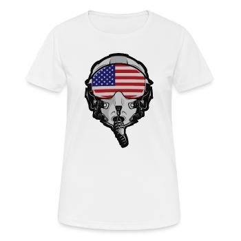 Casque de pilote américain avec drapeau américain - T-shirt respirant Femme - blanc - Devant - AI Model Female 172 dark (172cm)