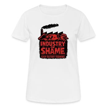 Industrie de la honte – Arrêter l’élevage industriel - T-shirt respirant Femme - blanc - Devant - AI Model Female 172 dark (172cm)