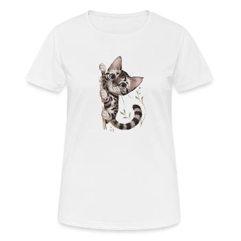 Neugierige Katze Mit Pflanzenmotiv - Frauen T-Shirt atmungsaktiv - Weiß - Vorne - AI Model Female 172 dark (172cm)