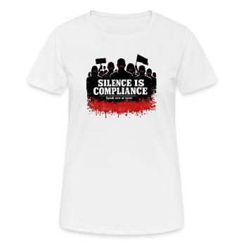 Le silence est obéissance – parle maintenant - T-shirt respirant Femme - blanc - Devant - AI Model Female 172 dark (172cm)