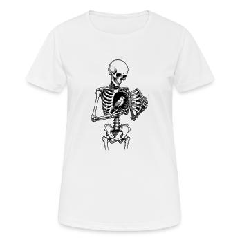 Motif squelette avec oiseau dans la cage thoracique - T-shirt respirant Femme - blanc - Devant - AI Model Female 172 dark (172cm)