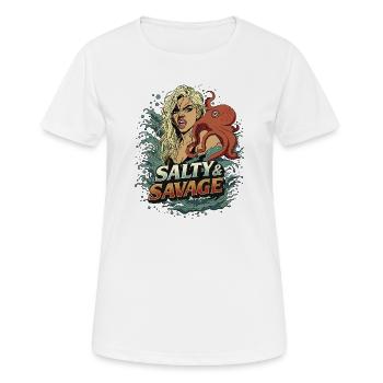 Salty & Savage - Frauen T-Shirt atmungsaktiv - Weiß - Vorne - AI Model Female 172 dark (172cm)