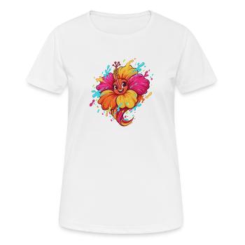 Kunterbunter Hibiskus-Karikatur - Frauen T-Shirt atmungsaktiv - Weiß - Vorne - AI Model Female 172 dark (172cm)
