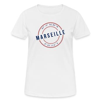 Marseille Coordonnées Géographiques Badge - T-shirt respirant Femme - blanc - Devant - AI Model Female 172 dark (172cm)