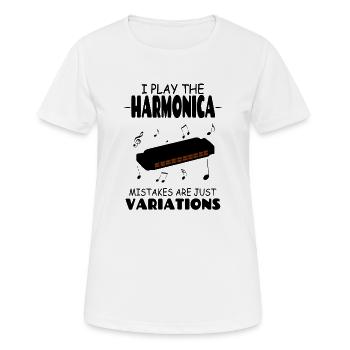 Je joue de l’harmonica, les erreurs ne sont que des variations - T-shirt respirant Femme - blanc - Devant - AI Model Female 172 dark (172cm)