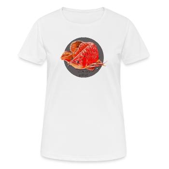 Arowana Fisch Abbildung in einem grauen Kreis - Frauen T-Shirt atmungsaktiv - Weiß - Vorne - AI Model Female 172 dark (172cm)