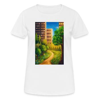 Green route between skyscrapers - Women's Breathable T-Shirt - white - Front - AI Model Female 172 dark (172cm)