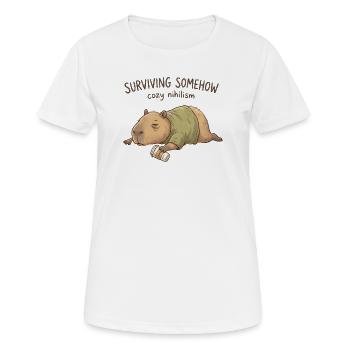 Cuddly Nihilism Capybara - Women's Breathable T-Shirt - white - Front - AI Model Female 172 dark (172cm)