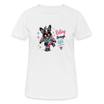 Rollender Hund – Lebensfreude - Frauen T-Shirt atmungsaktiv - Weiß - Vorne - AI Model Female 172 dark (172cm)