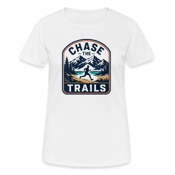 Chase the Trails Mountain Runner Abzeichen - Frauen T-Shirt atmungsaktiv - Weiß - Vorne - AI Model Female 172 dark (172cm)