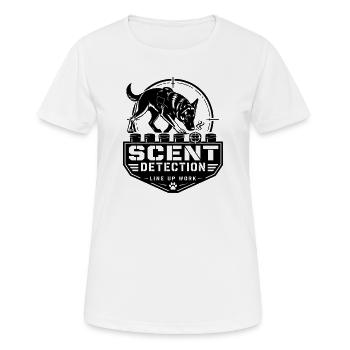 Détection d’odeurs – Travail sur la file - T-shirt respirant Femme - blanc - Devant - AI Model Female 172 dark (172cm)